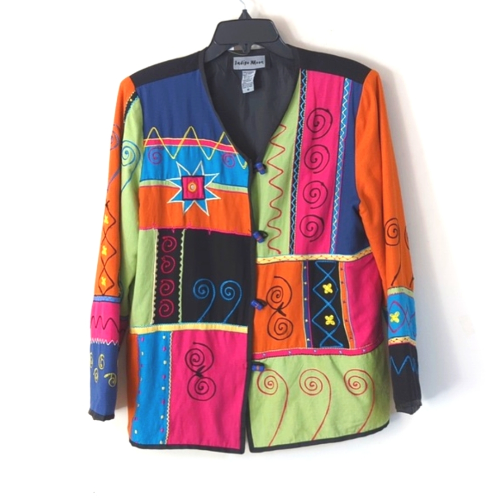 Indigo Moon Colorful Patchwork Folklore Jacket M